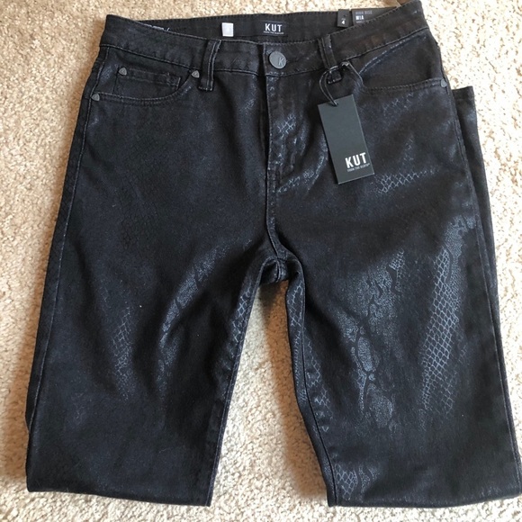 Kut From The Kloth Mia high rise coated snake 4 black jeans denim zip up - Picture 7 of 11